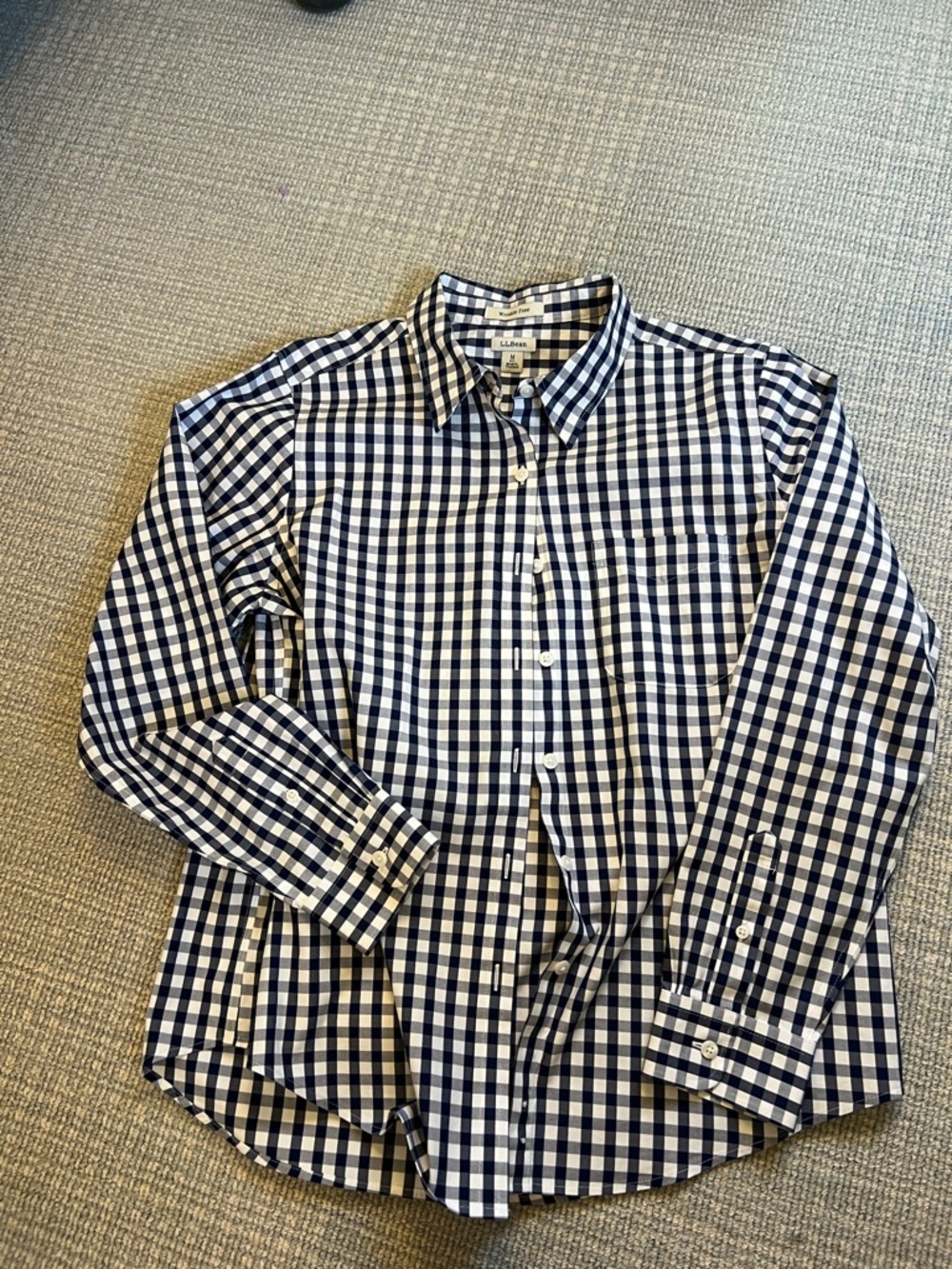L.L. Bean Women's Navy and White Gingham Button-Down Shirt